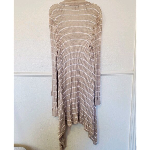 Rxb Striped Long Open Front Cardigan Long Sleeve Sweater Beige Boho Size M - Picture 8 of 14